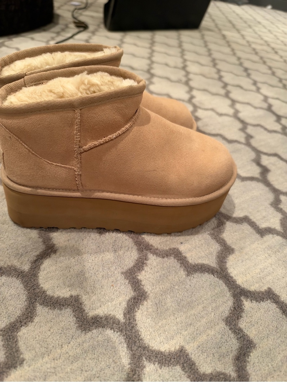 UGG Sand Suede platform Ankle Booties with Shearling Lining